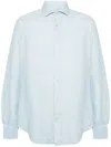 Eleventy Slub-texture Linen Shirt In Blue