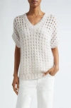 Eleventy Sparkle Openwork Sweater In Blush Ivory