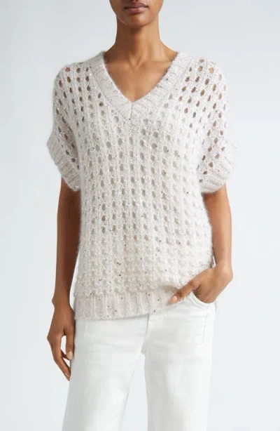 Eleventy Sparkle Openwork Sweater In Blush Ivory