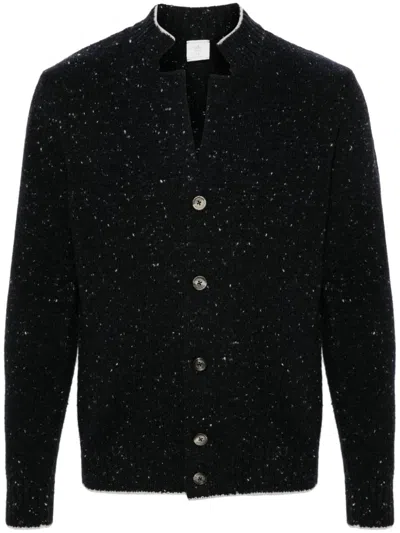 Eleventy Speckle-knit Cardigan In Black