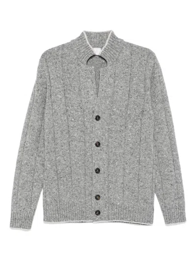 Eleventy Speckled Ribbed Cardigan In Gray
