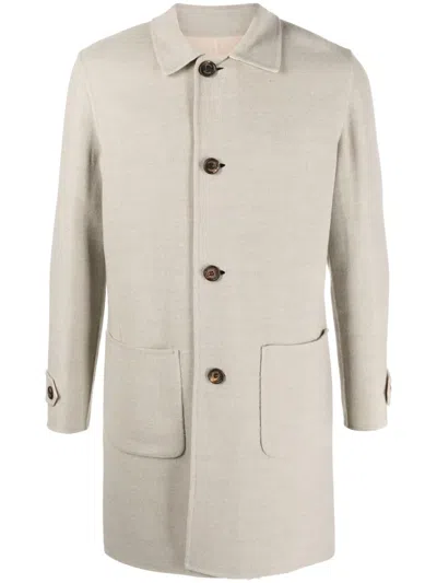 Eleventy Spread-collar Button-down Coat In Neutrals