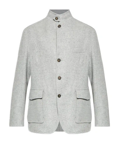 Eleventy Stand Collar Button Jacket In Gray