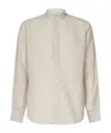 Eleventy Linen Mandarin Collar Shirt In Neutral