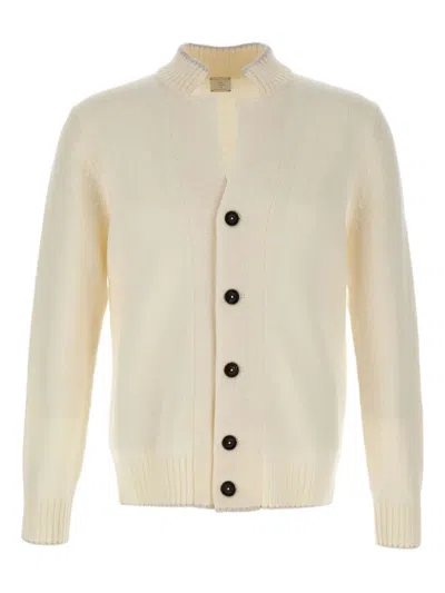 Eleventy Stand-up Collar Striped-trim Cardigan In Gray