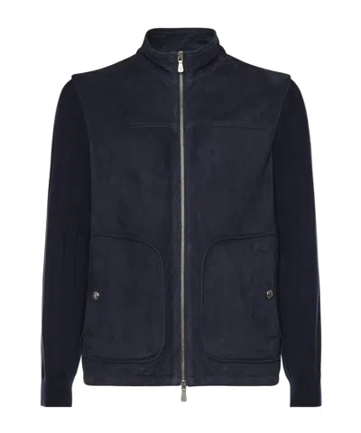 Eleventy Stand-up Collar Zip-up Casual Jacket In Blue
