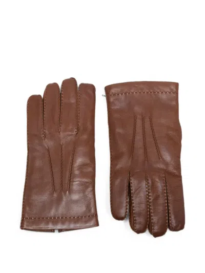 Eleventy Stitched Leather Gloves In Red