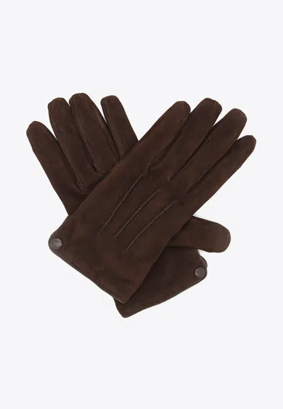 Eleventy Stitched Suede Gloves In Brown