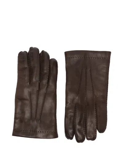 Eleventy Stitched-detail Gloves In Brown