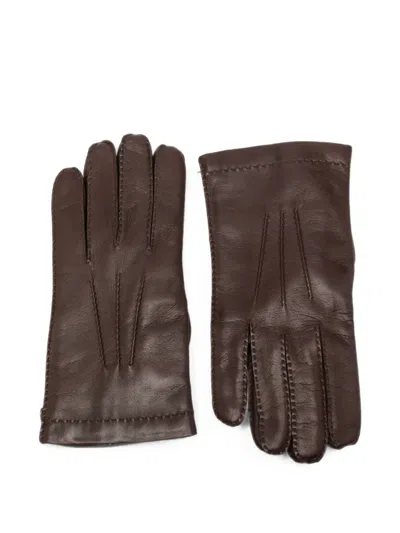 Eleventy Stitched-detail Leather Gloves In Yellow