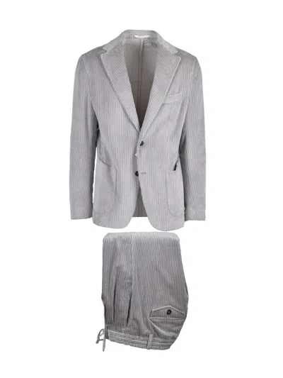 Eleventy Stone Notch Lapels Corduroy Cotton-blend Suit In Grey