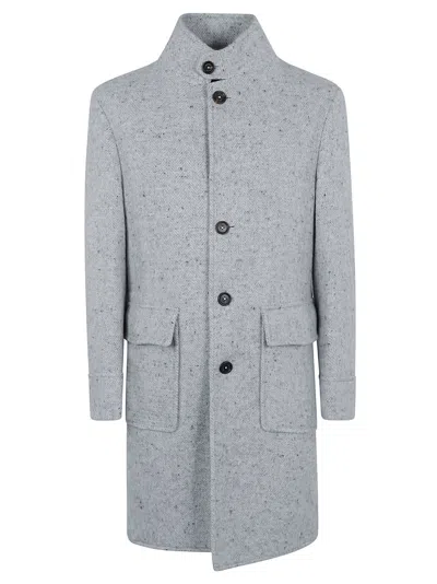 Eleventy Straight Buttoned Coat In Grigio Chiaro Melange