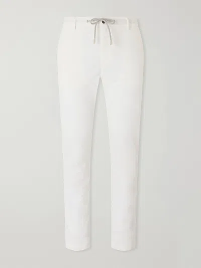 Eleventy Straight-leg Cotton-blend Corduroy Drawstring Trousers In Neutral