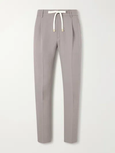 Eleventy Straight-leg Lyocell And Linen-blend Trousers In Gray