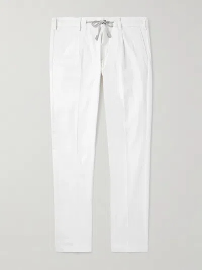 Eleventy White Pants With Elastic Drawstring Waist And Tapered Leg In Cotton Blend Stretch Woman