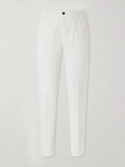 Eleventy Straight-leg Stretch-cotton And Silk-blend Trousers In White