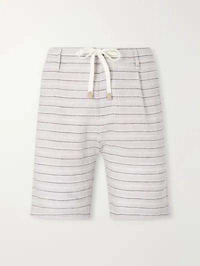 Eleventy Straight-leg Striped Drawstring Linen Shorts In White