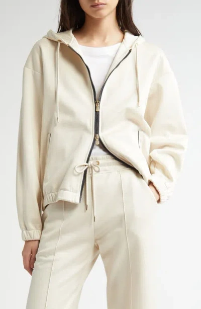 Eleventy Stretch Cotton & Silk Zip Hoodie In Sand