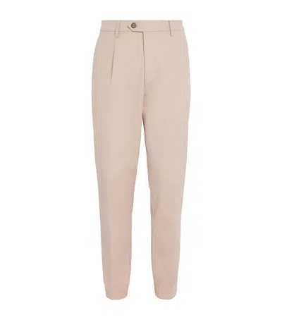 Eleventy Stretch-cotton Tapered Trousers In Brown