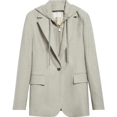 Eleventy Stretch Wool Blazer With Removable Hooded Bib In Gray