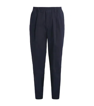 Eleventy Stretch-cotton Pleated Straight Trousers In Blue