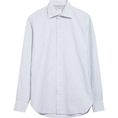 Eleventy Stripe Brushed Oxford Button-up Shirt In Blue