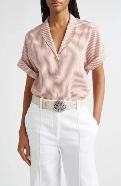 Eleventy Stripe Cotton & Silk Camp Shirt In Pink