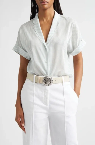 Eleventy Stripe Cotton & Silk Camp Shirt In White