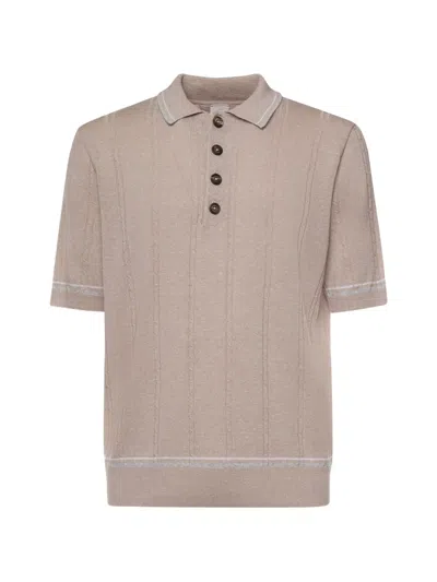 Eleventy Textured Knit Polo Short Sleeves Contrast Trim In Pink