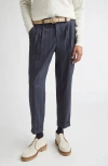 Eleventy Stripe Drawstring Waist Stretch Virgin Wool & Cashmere Pants In Blue