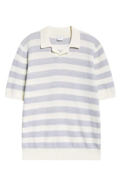 Eleventy Stripe Short Sleeve Cotton Polo Sweater In 01-13 White Light Grey Melange