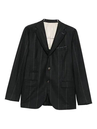 Eleventy Striped Blazer In Black