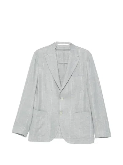 Eleventy Striped Button Blazer In Gray