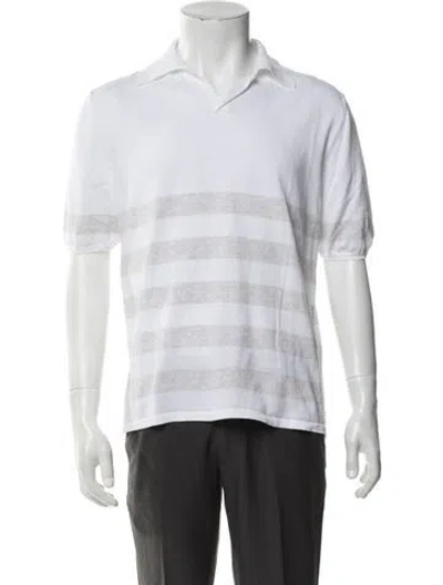 Pre-owned Eleventy Striped Collar Polo Shirt In White