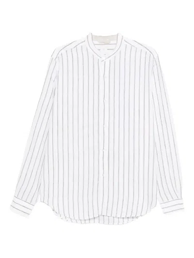 Eleventy Striped Collarless Shirt In White
