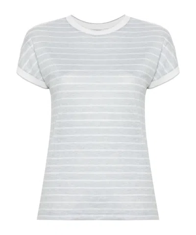 Eleventy Striped Crew Neck T-shirt In White
