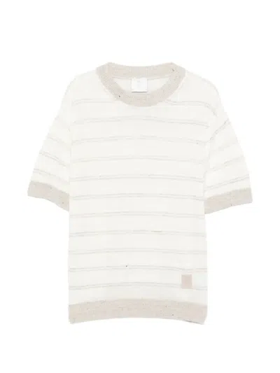 Eleventy Kids' Striped Crew-neck T-shirt In White