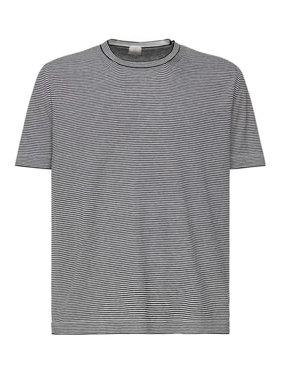 Eleventy Striped Crewneck T-shirt In Blue