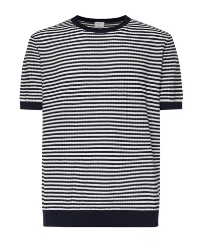 Eleventy Striped Crew-neck T-shirt In Black