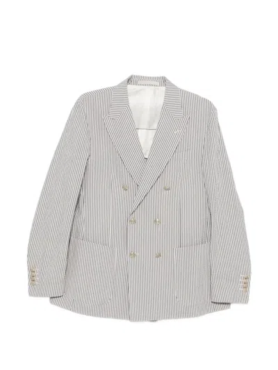 Eleventy Striped Double-breasted Blazer In Gray