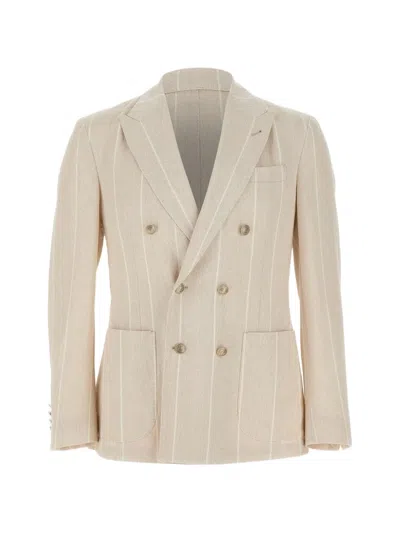 Eleventy Striped Double-breasted Blazer In Neutral