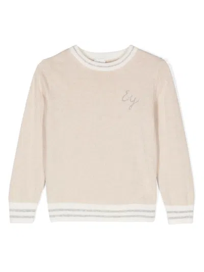 Eleventy Kids' Striped-edge Sweater In Neutrals