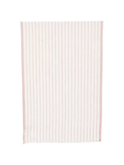 Eleventy Striped Fringed Scarf In White