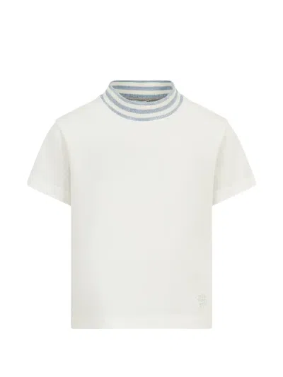 Eleventy Kids' Striped Funnel Neck T-shirt In White