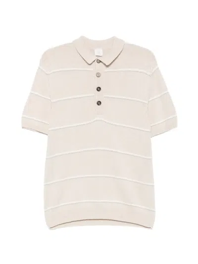Eleventy Striped Knitted Polo Shirt In Neutral