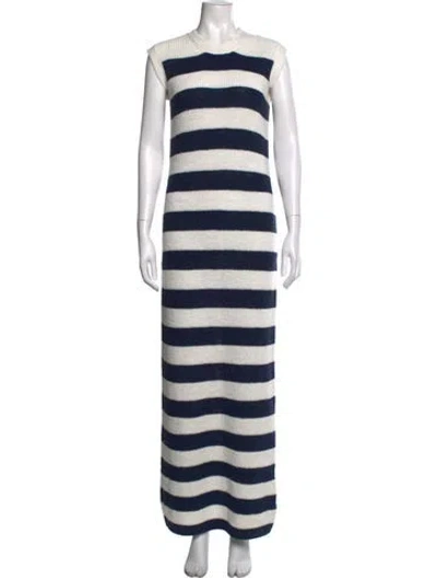 Pre-owned Eleventy Striped Long Dress W/ Tags In White