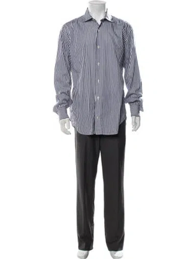 Pre-owned Eleventy Striped Long Sleeve Dress Shirt In Blue