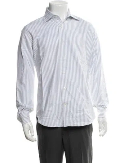 Pre-owned Eleventy Striped Long Sleeve Dress Shirt In Blue