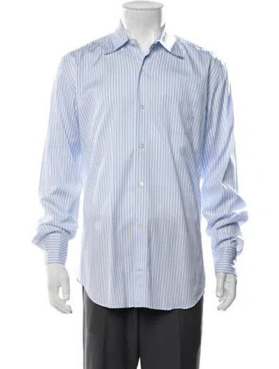 Pre-owned Eleventy Striped Long Sleeve Dress Shirt In Blue/white