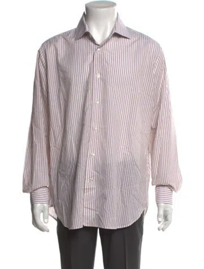 Pre-owned Eleventy Striped Long Sleeve Dress Shirt In Brown